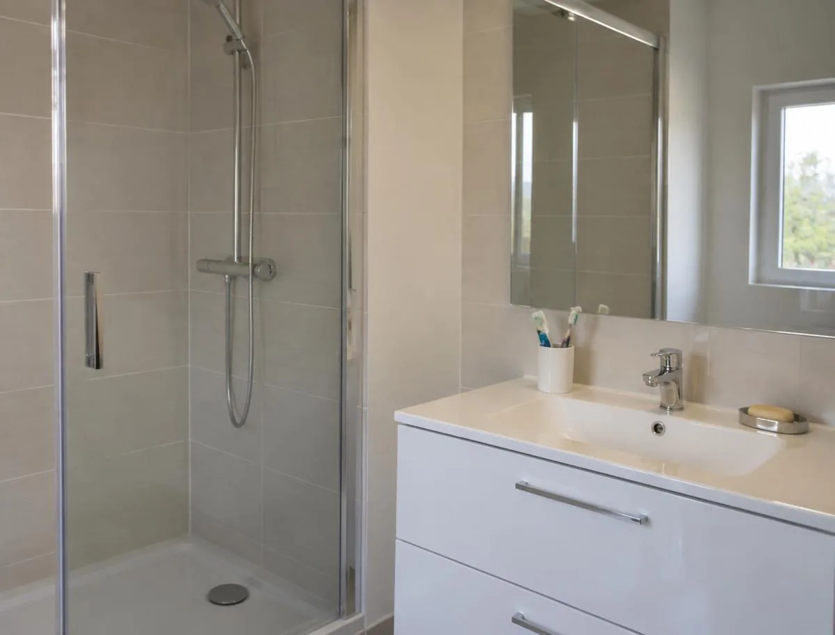 Salle de bain claire d’une maison après nettoyage