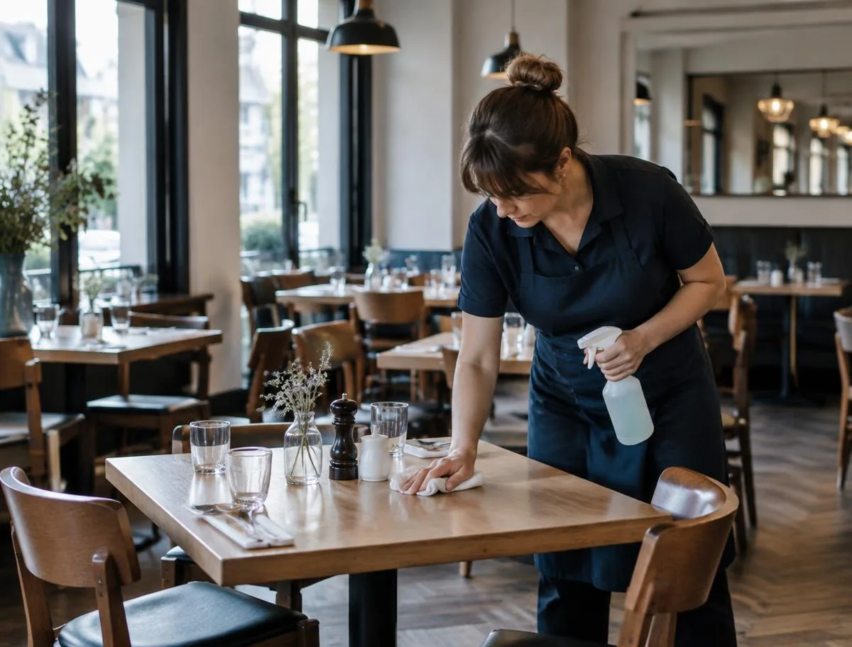 Nettoyage des tables d’un restaurant avant ouverture